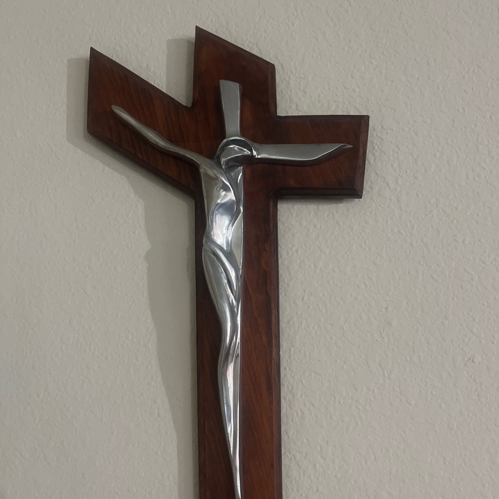 Silver and Wood Crucifix Wall Art